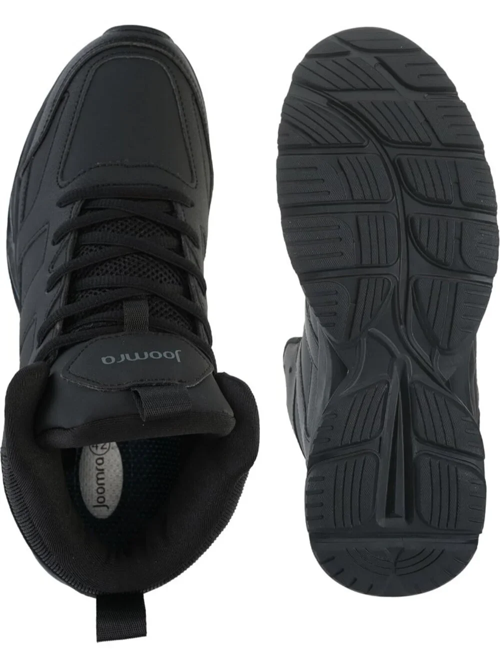 Joomra Men's All Black Rubber Leather High Top Athletic Inspired Lace Up Sneaker